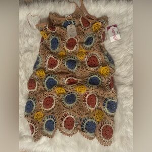 Love Riche Asymmetrical Crochet Dress Coverall in Multicolor